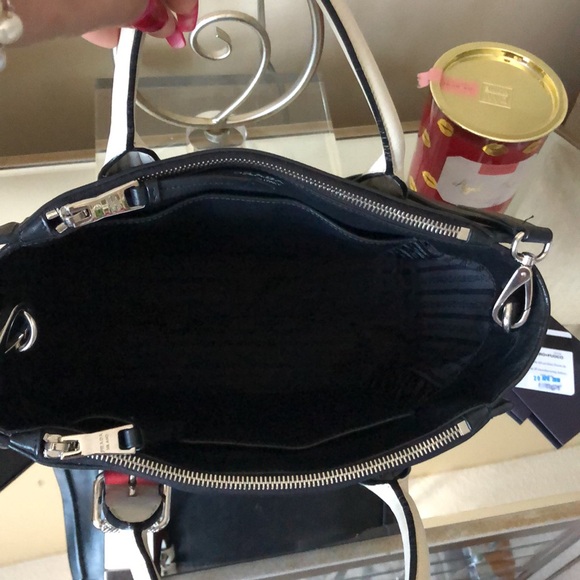 PRADA Leather Black/ White GRACE LUX 1BA175 Tote - Picture 9 of 14